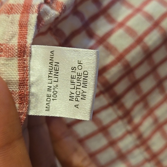 Flax Linen Gingham Checkered Boxy Short Sleeved Crew Kneck Tunic Shirt NWOT - Picture 9 of 10